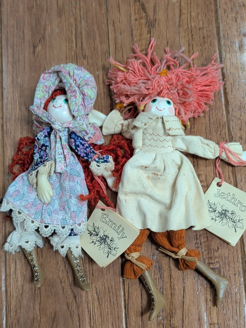 Anne Wilkinson Design Pair of Emily & Jethro Vintage Liberty Cloth Face Dolls